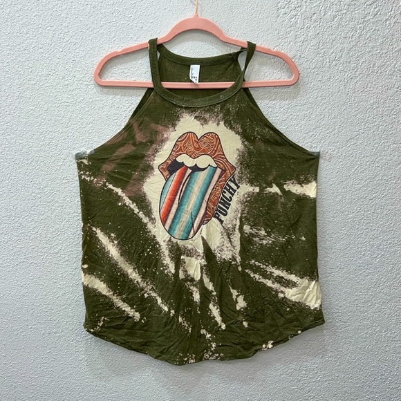 XL bleach tie-dyed cut off t-shirt with western graphic - Picture 1 of 4